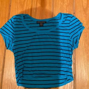 Blue and black cap sleeve crop top!